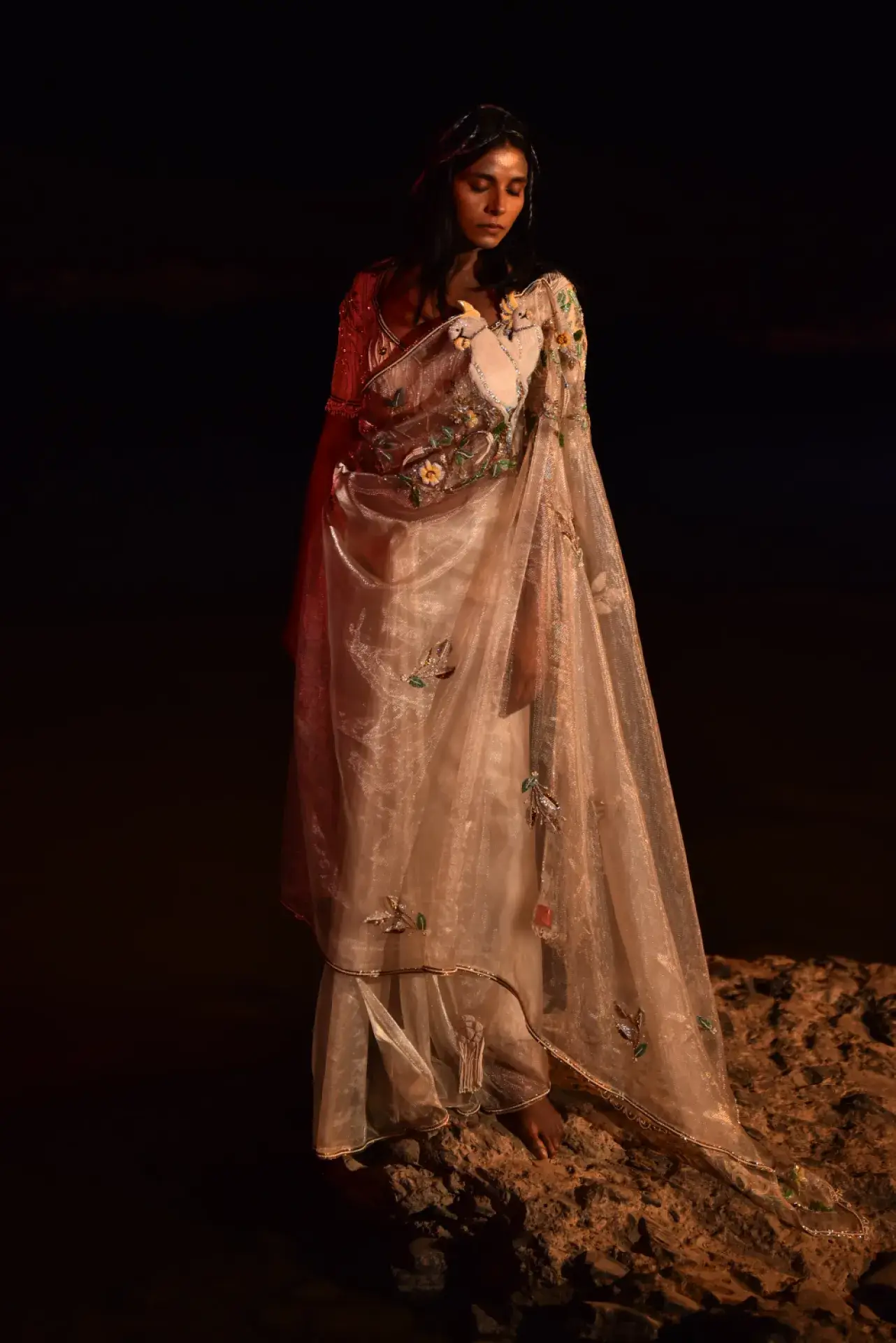 The Antique Ivory Cockatoo Sari - Image 5