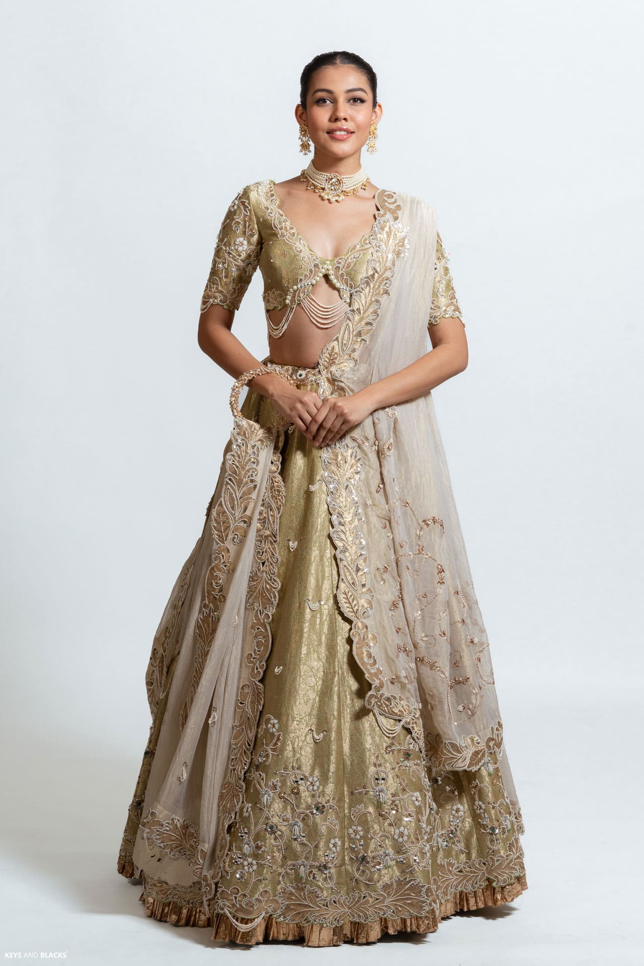 The Pista Green Khim Khab Lehenga