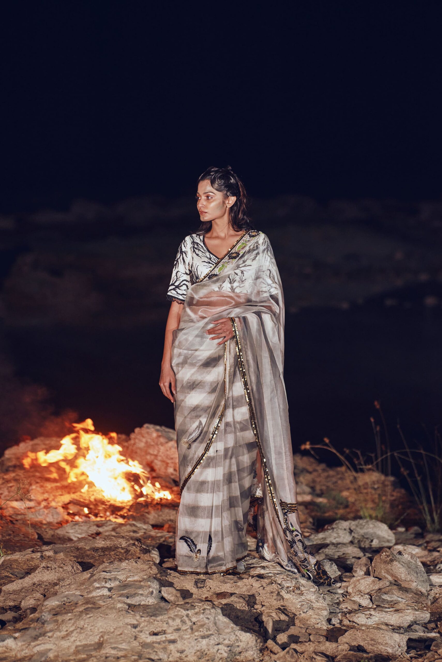 The Monochrome Bloom Sari