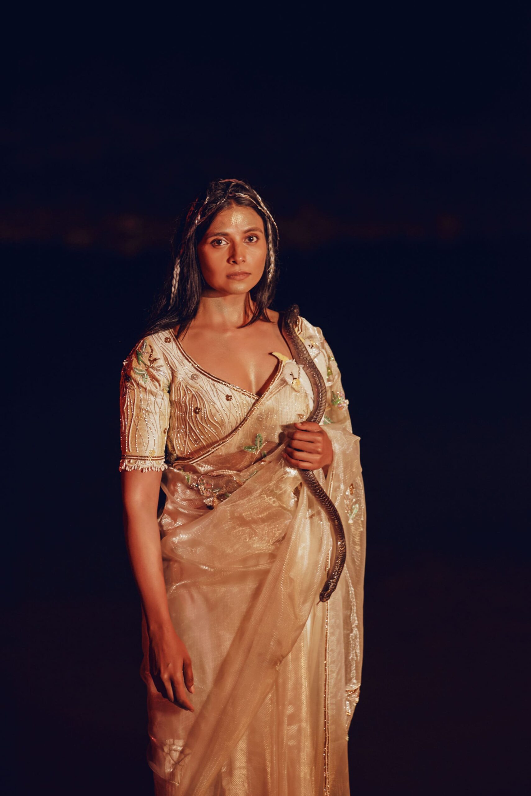 The Antique Ivory Cockatoo Sari