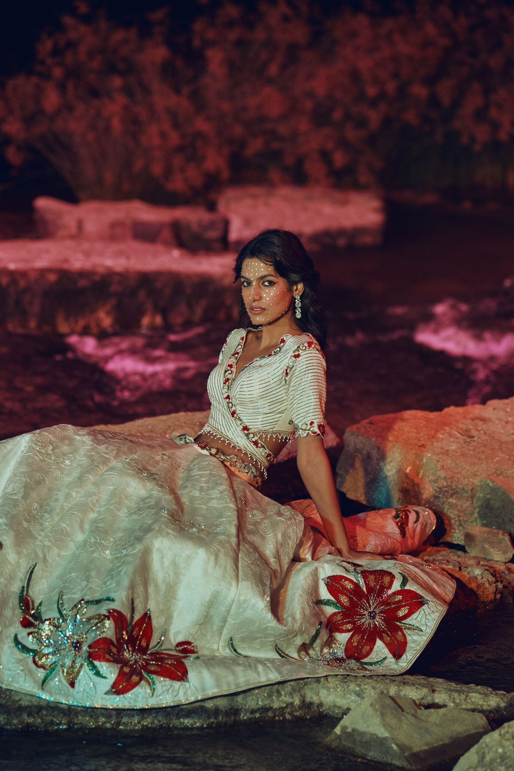 The Ivory-Red Tulip Lehenga