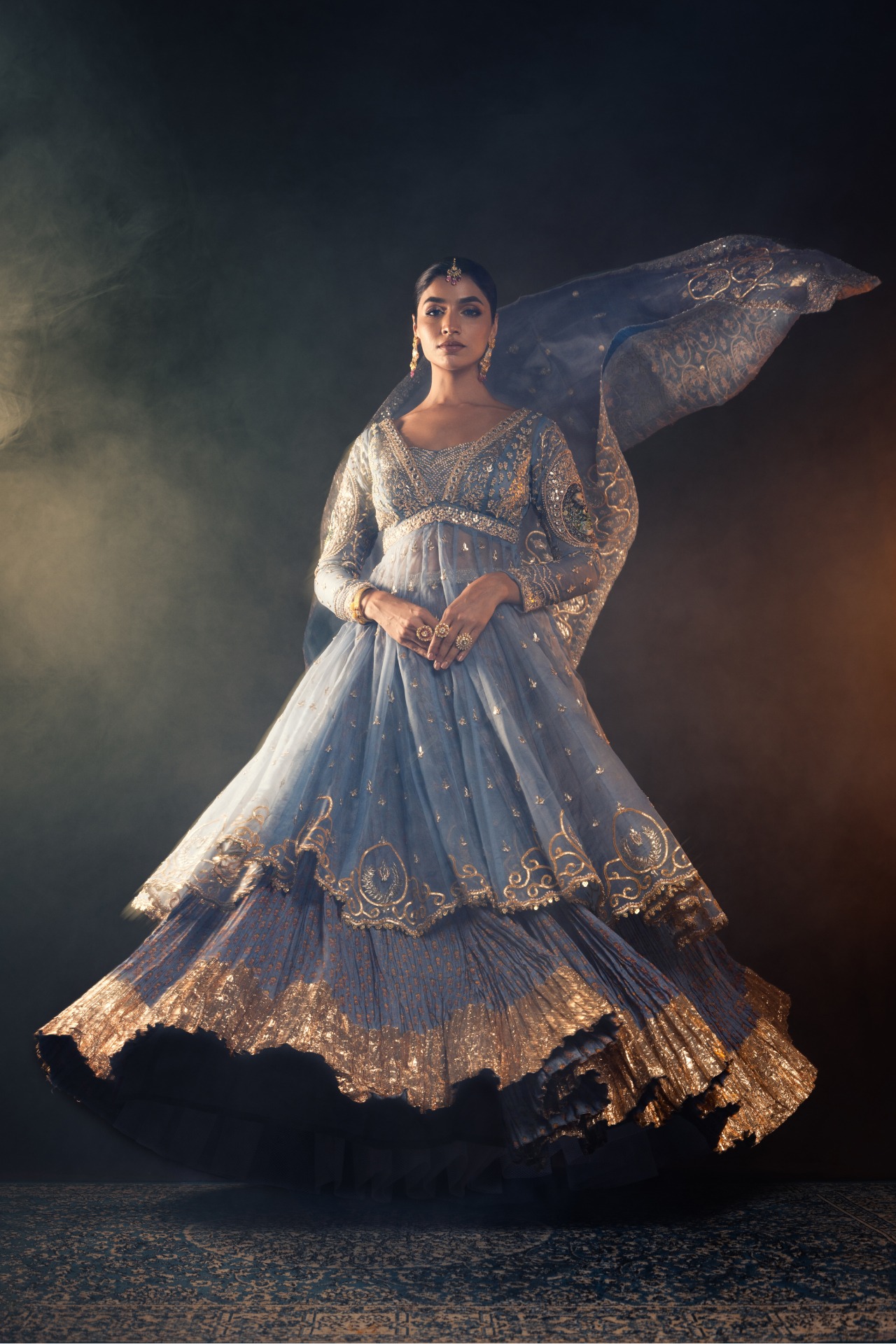 Aqua Blue Anarkali Kaleen Ensemble